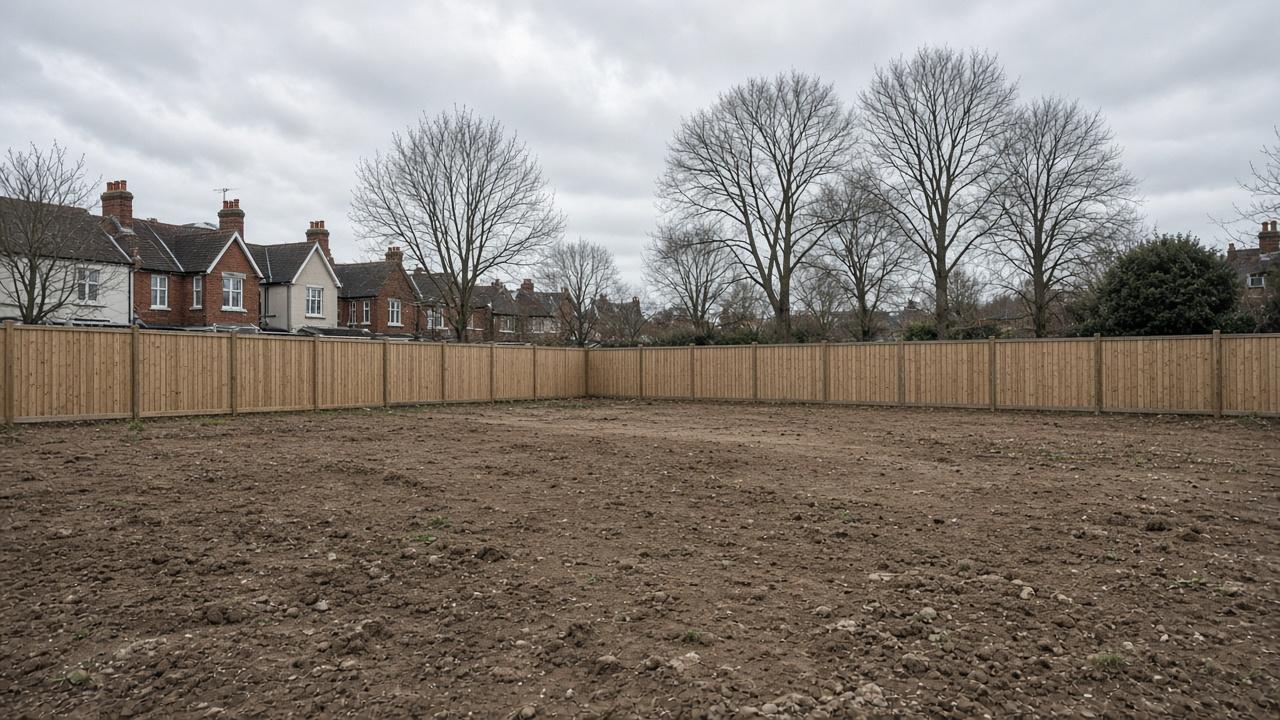 Placeholder photo of an empty plot before construction