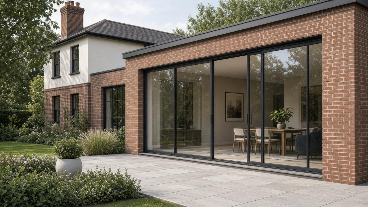 Placeholder photo of a glazed rear extension opening to a garden